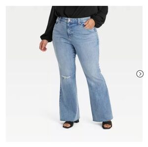 NEW Ava & Viv Women's Blue Jeans Size 26 High-Rise Flare Raw Hem Distressed